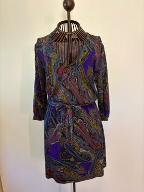 Veronica M Purple Paisley Long Sleeve Wrap Dress